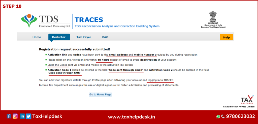 TRACES Registration Step 10