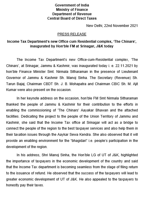 Income Tax New Office at J&K